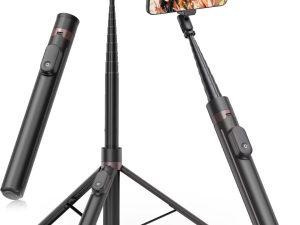 TONEOF 66" Automatic Tripod,Auto-Open Phone Tripod Stand with Magnetic Rechargable Remote,Selfie Stick Tripod 360° Vertical & Horizontal Rotatable,Stable Travel Tripod for iPhone/Android(Black)